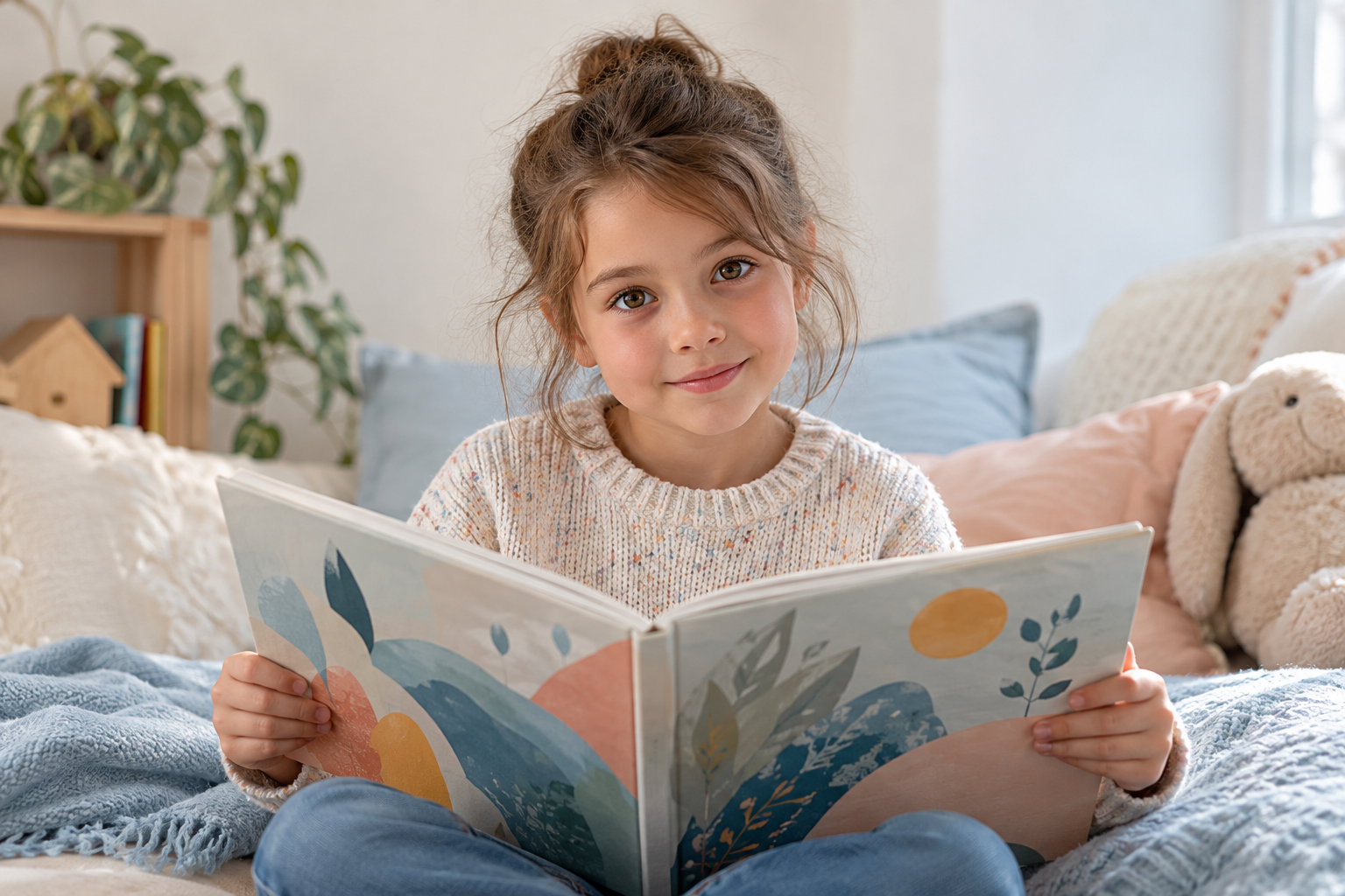 Enfant lisant un livre, vu de face